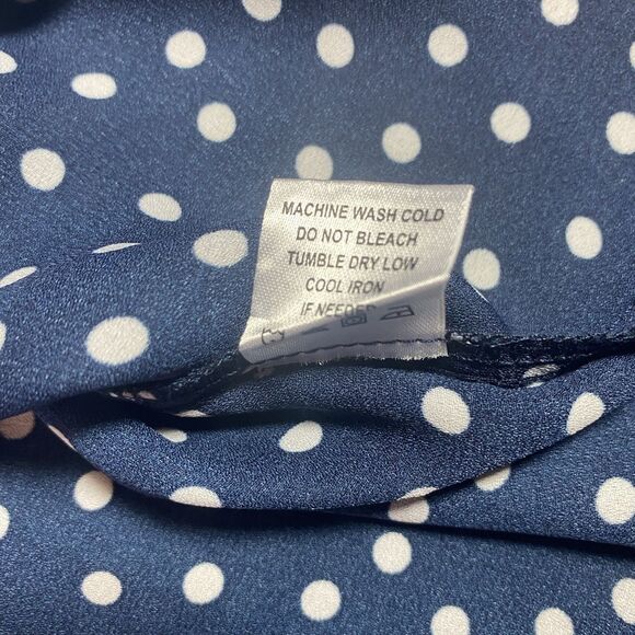 Tacera Sleeveless Blouse Womens Size M Blue White Polka Dot V Neck Zipper Accent - Picture 9 of 11